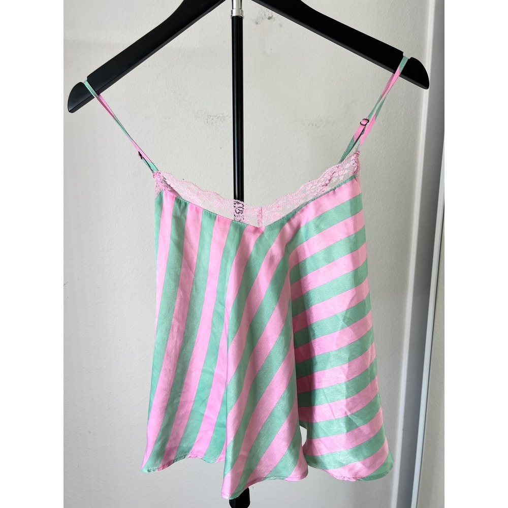 BP. Pink Green Striped Lace Trim Cami Top Adjustable Straps Small